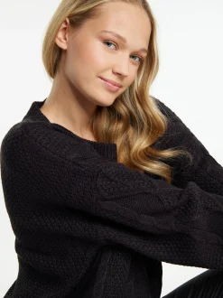 MyMo Damen Strickpullover in schwarz