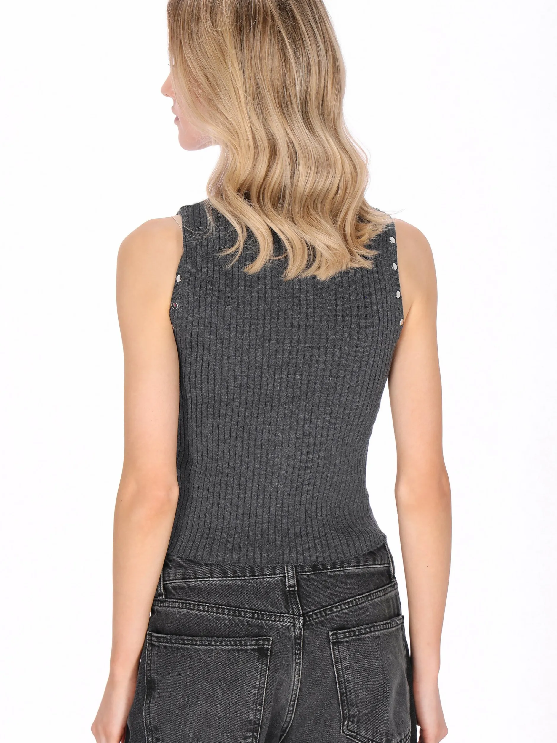 MyMo Damen Top in anthrazit - Ausschnitt: Rundhals