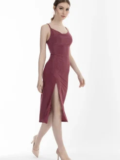 MyMo Damen Trägerkleid midi in pink - Ausschnitt: Karree