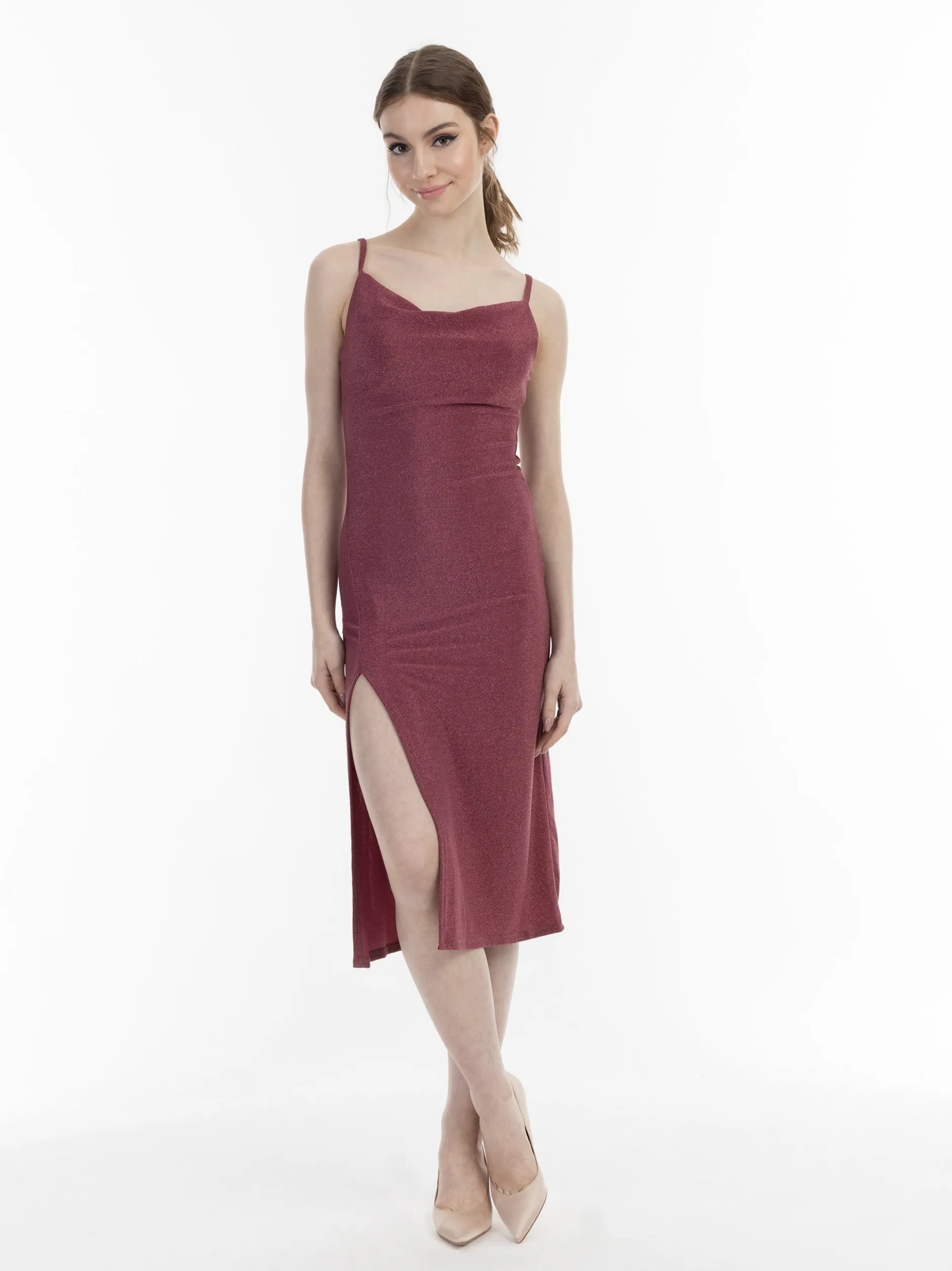 MyMo Damen Trägerkleid midi in pink - Ausschnitt: Karree