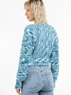MyMo Damen Wickeljacke aus Strick in mehrfarbig