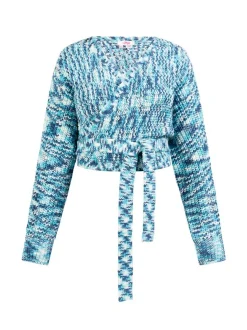 MyMo Damen Wickeljacke aus Strick in mehrfarbig
