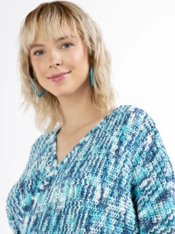 MyMo Damen Wickeljacke aus Strick in mehrfarbig