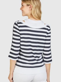 Navigazione Damen Shirt in blau - Ausschnitt: Rundhals
