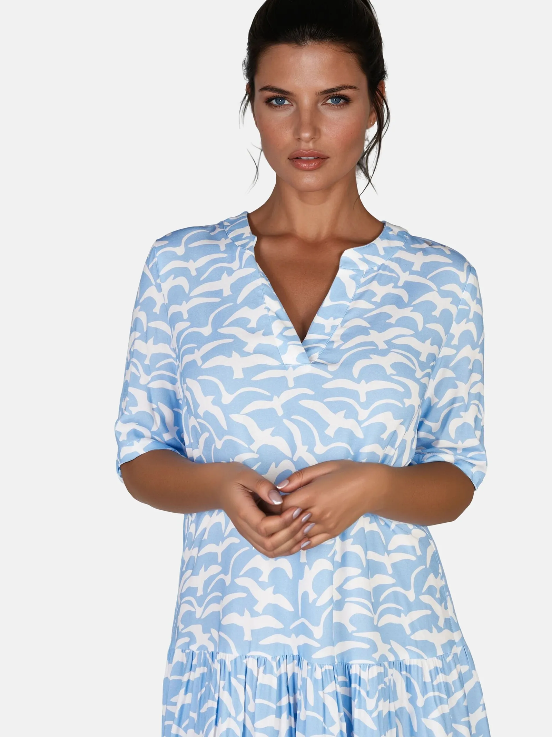 Navigazione Damen Sommerkleid in hellblau weiß