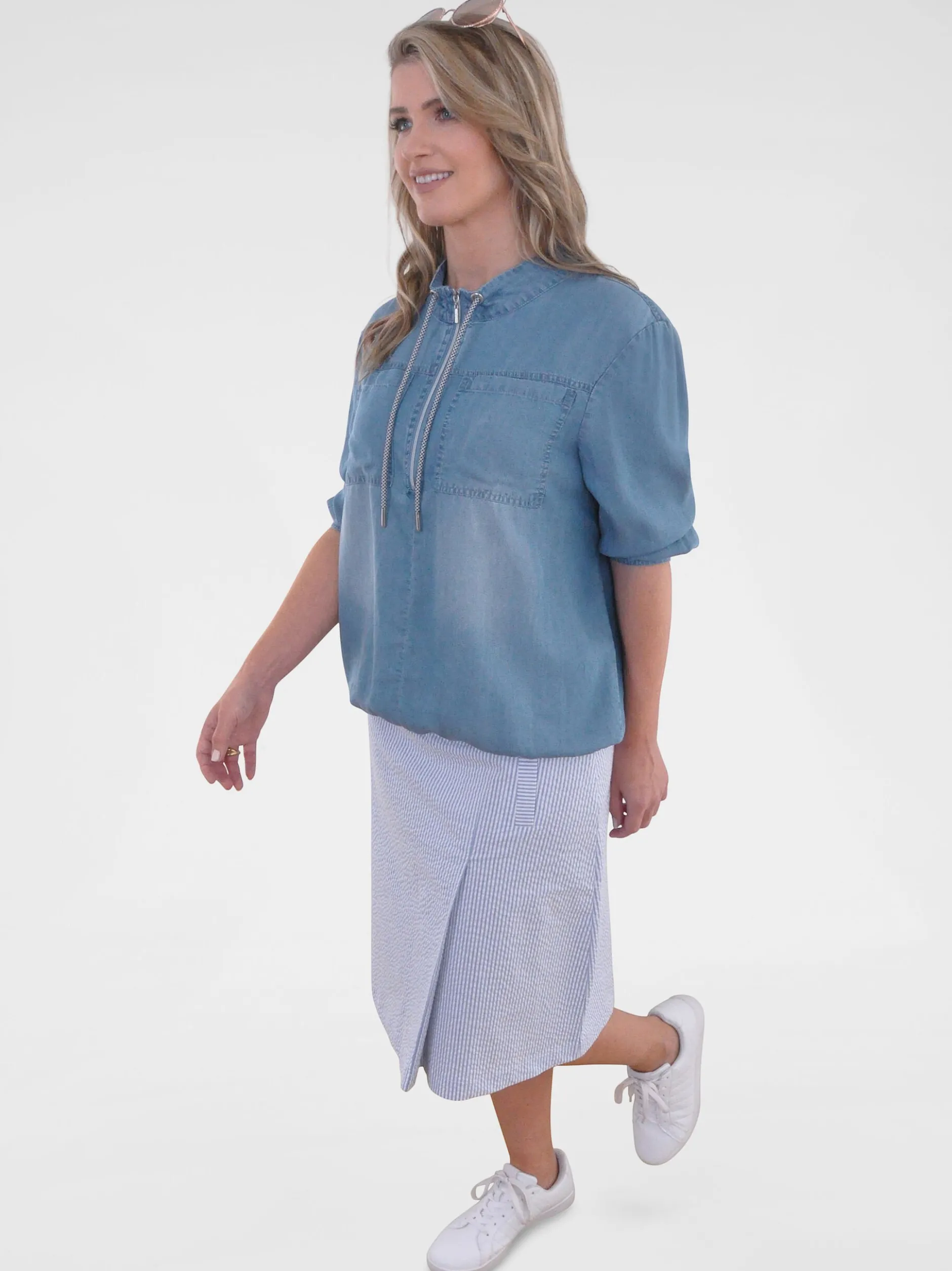 Navigazione Damen Tunika in blau - Ärmel: 3/4 Arm