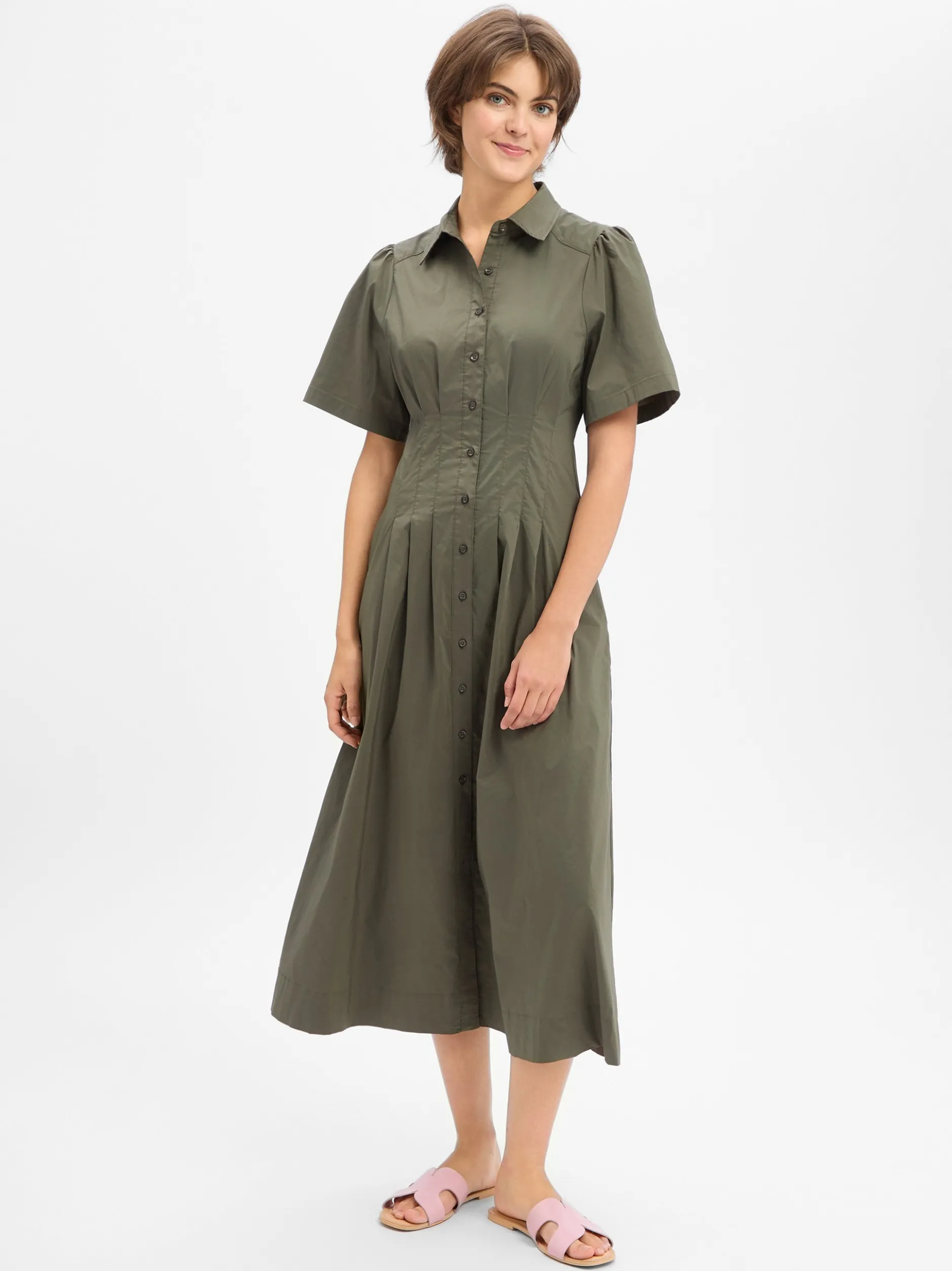 Neo Noir Damen Blusenkleid - Baia in oliv - Länge: midi