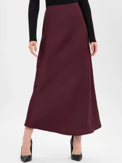 Neo Noir Damen Satin-Maxirock - Vicky in aubergine