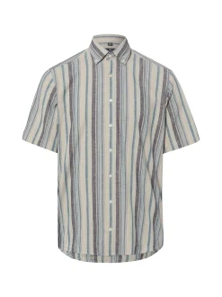 Nils Sundström Herren Kurzarmhemd mit Leinen in indigo beige