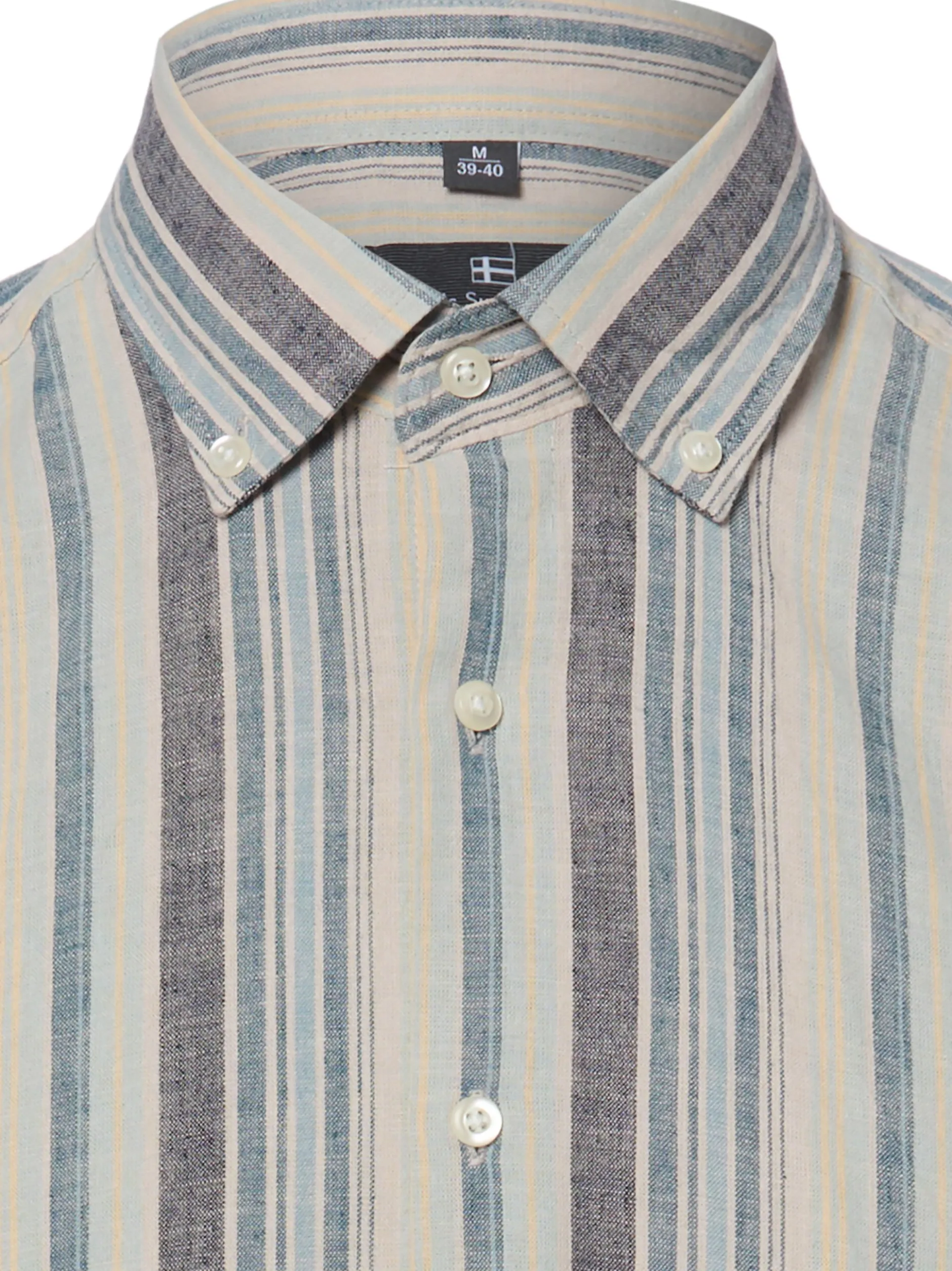 Nils Sundström Herren Kurzarmhemd mit Leinen in indigo beige