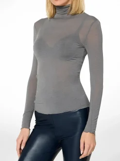 nurdie Damen Longsleeve mit Kaschmir - NUR DIE x KILIAN KERNER in hellgrau