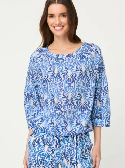 Olsen Damen Blusenshirt in indigo ecru - Ärmel: 3/4 Arm
