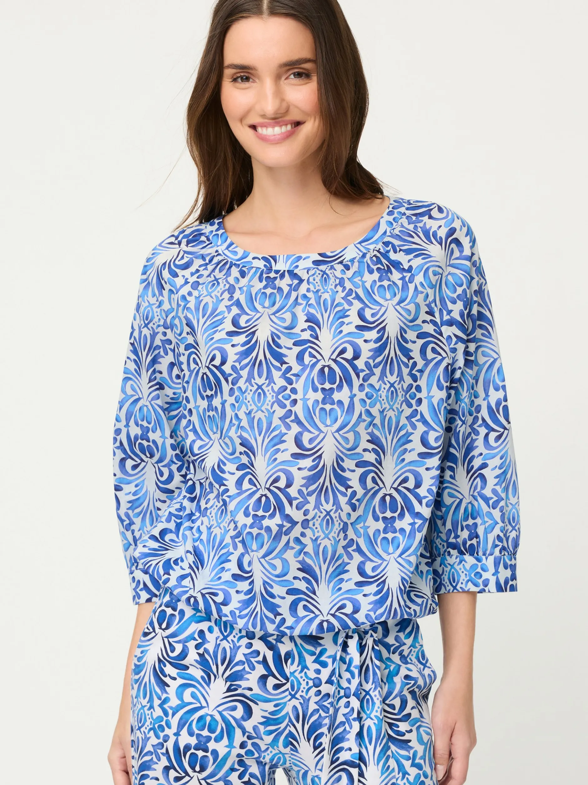 Olsen Damen Blusenshirt in indigo ecru - Ärmel: 3/4 Arm