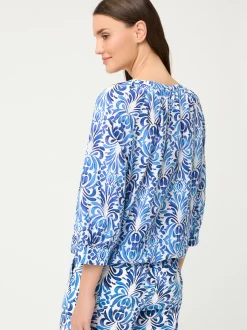 Olsen Damen Blusenshirt in indigo ecru - Ärmel: 3/4 Arm