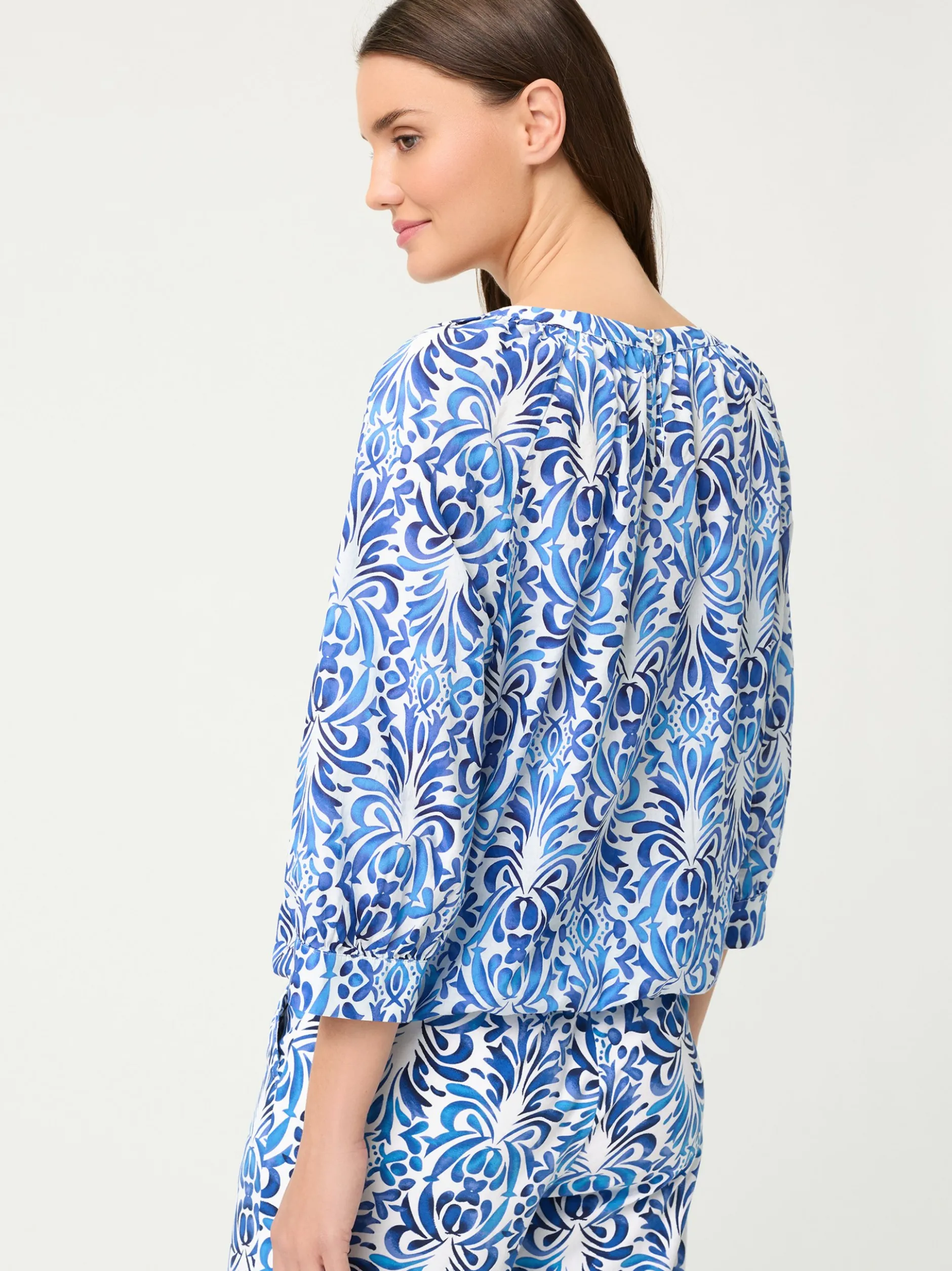 Olsen Damen Blusenshirt in indigo ecru - Ärmel: 3/4 Arm