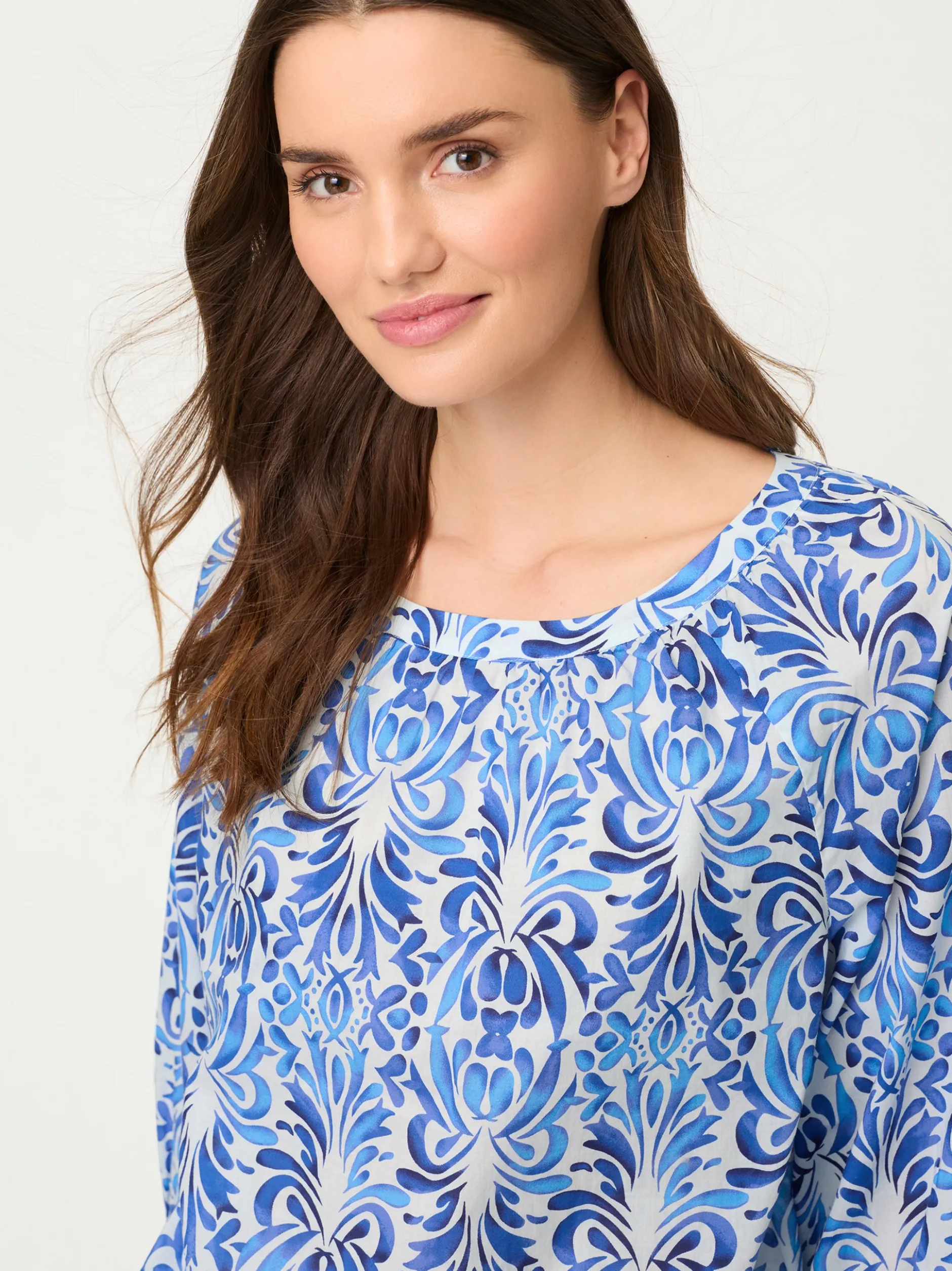 Olsen Damen Blusenshirt in indigo ecru - Ärmel: 3/4 Arm