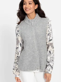 Olsen Damen Cardigan in grau - Ausschnitt: Rundhals