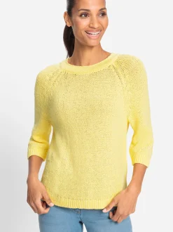 Olsen Damen Grobstrickpullover in gelb - Ärmel: 3/4 Arm