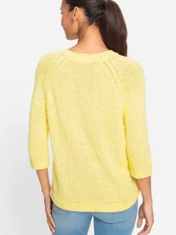 Olsen Damen Grobstrickpullover in gelb - Ärmel: 3/4 Arm