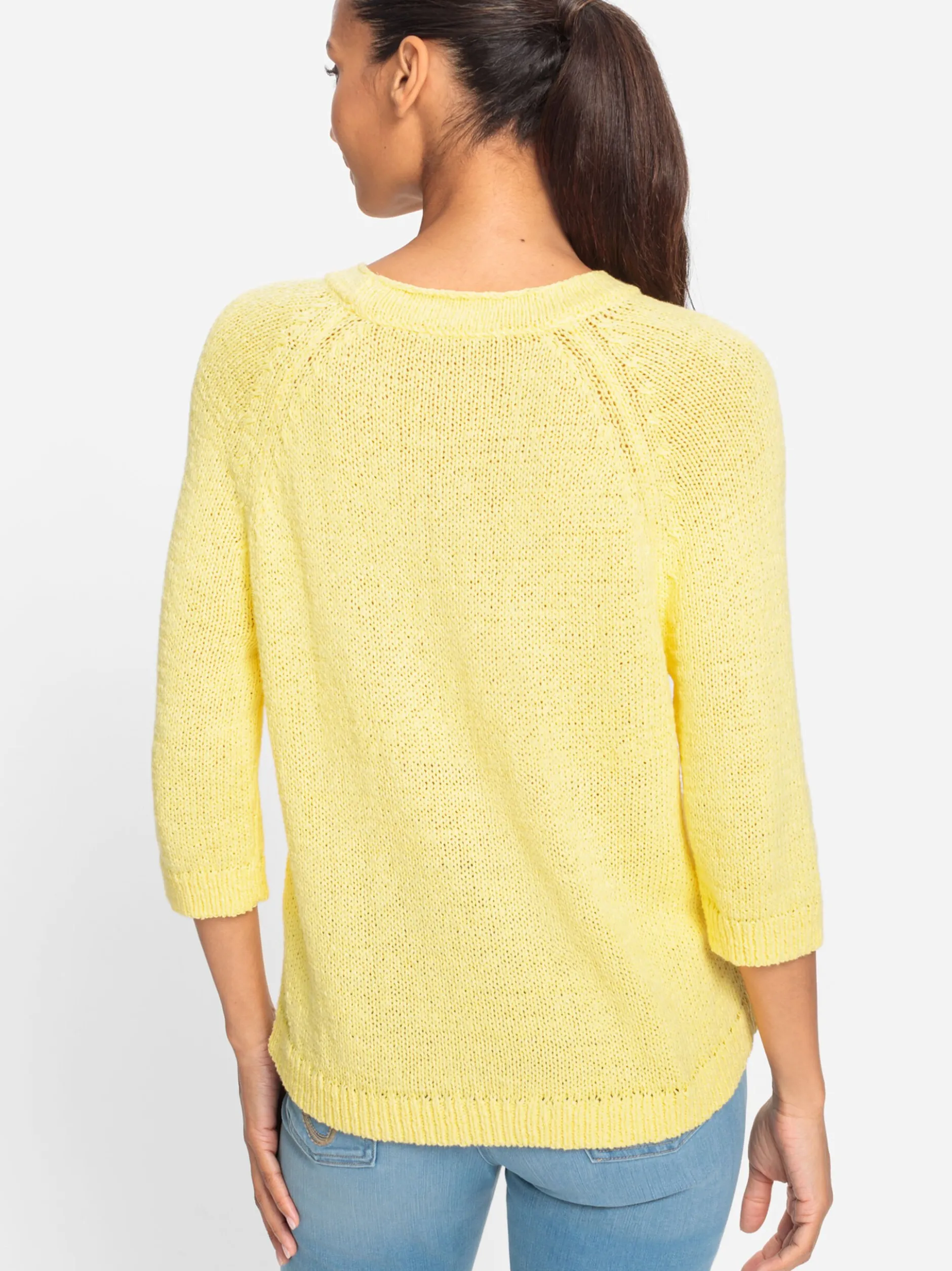Olsen Damen Grobstrickpullover in gelb - Ärmel: 3/4 Arm