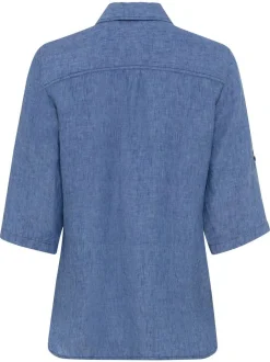 Olsen Damen Hemdbluse in blau - Ausschnitt: ohne Kragen