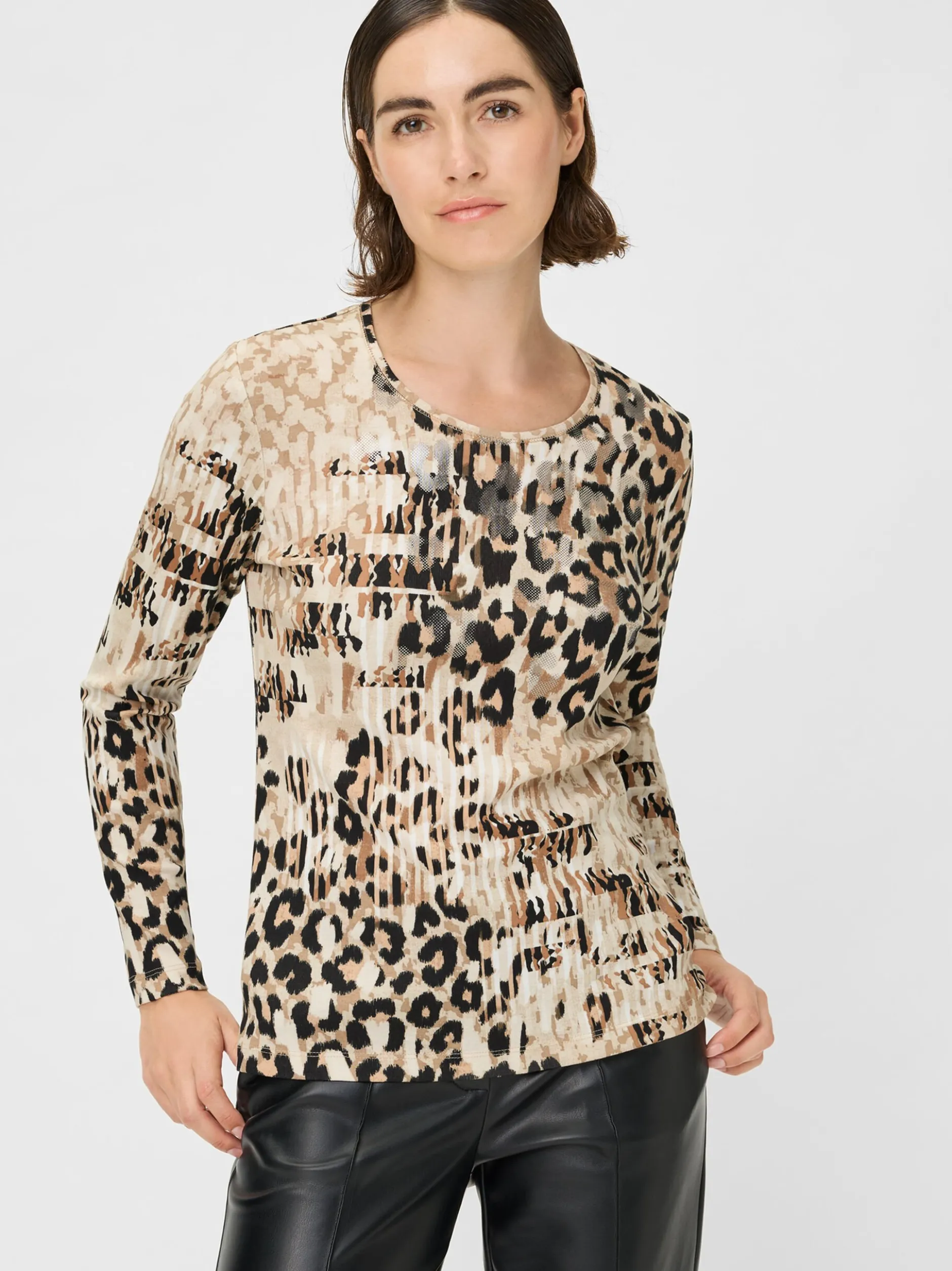Olsen Damen Langarmshirt in beige - Ausschnitt: Rundhals