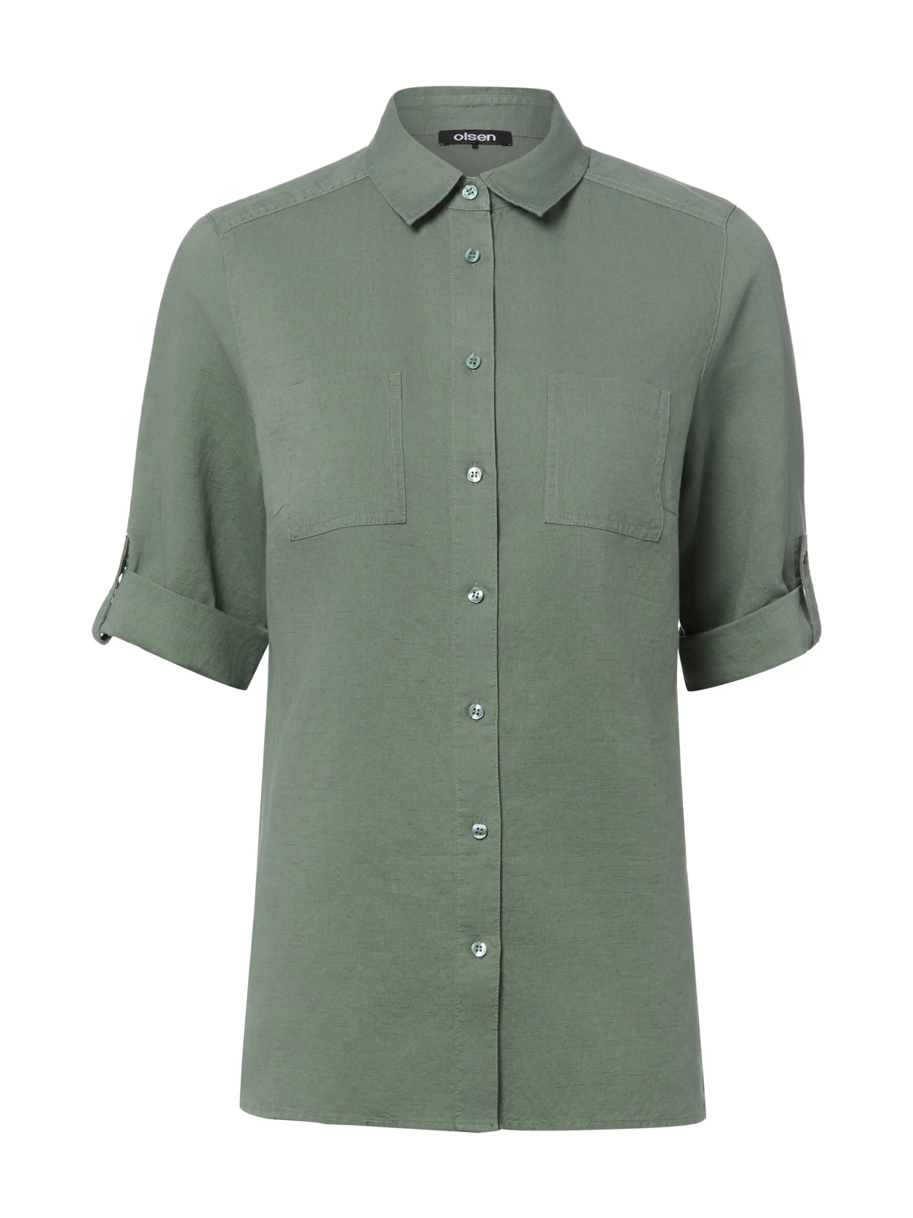 Olsen Damen Leinenbluse in khaki - Ärmel: Halbarm