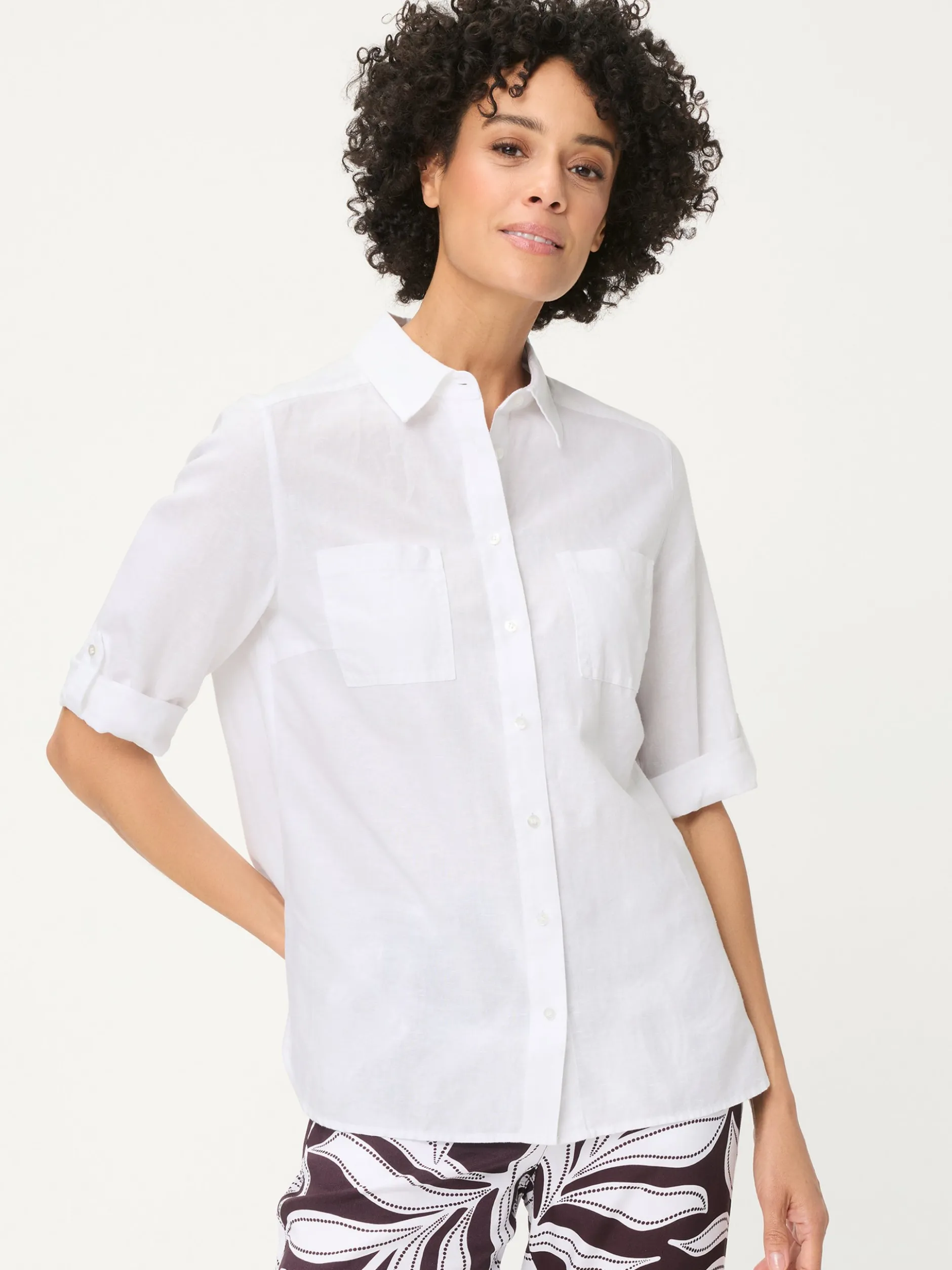 Olsen Damen Leinenbluse in weiß - Ärmel: Halbarm