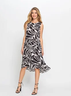 Olsen Damen Midikleid in schwarz - Ausschnitt: Rundhals