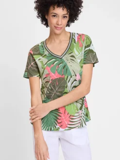Olsen Damen Shirt in oliv - Ausschnitt: V-Ausschnitt