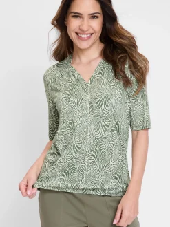 Olsen Damen Shirt in oliv - Ausschnitt: V-Ausschnitt