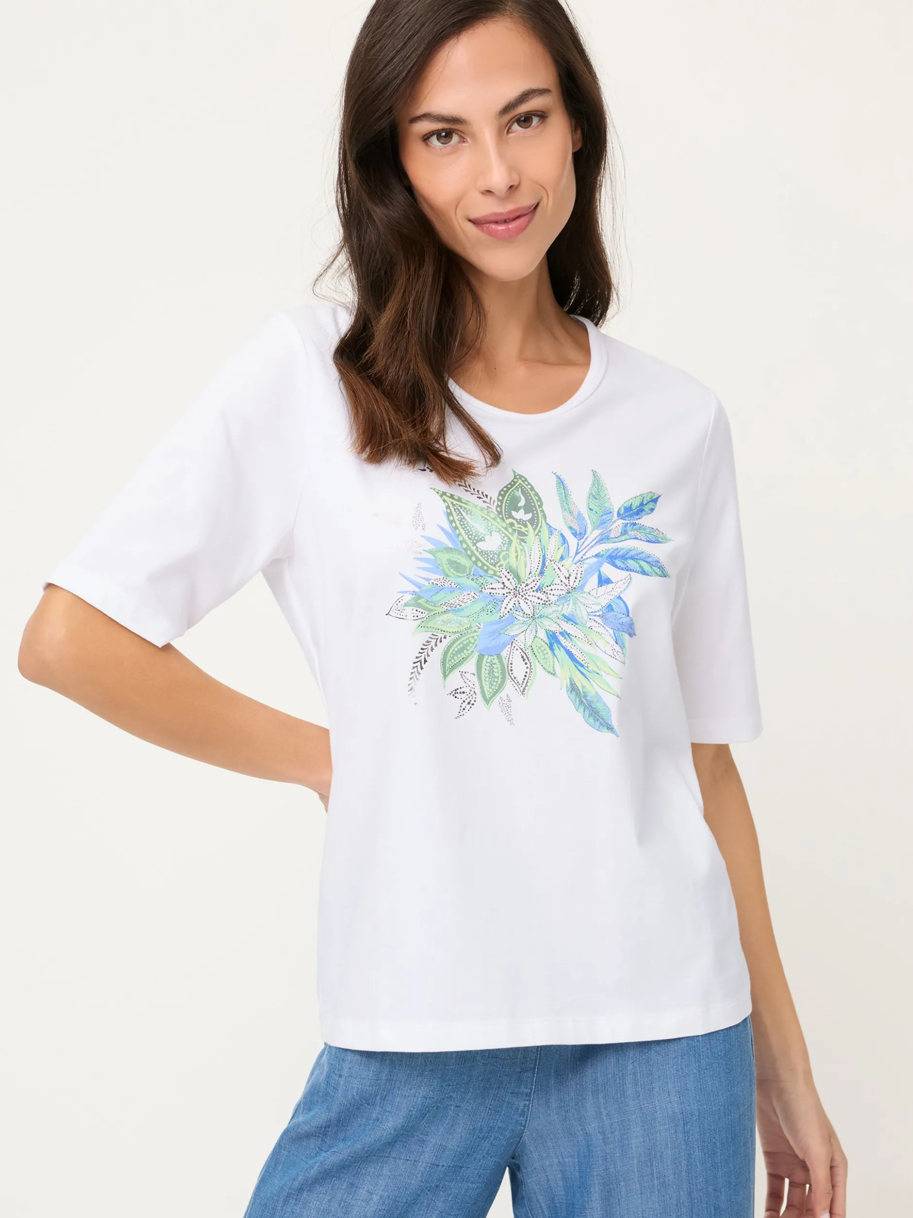 Olsen Damen T-Shirt - Hannah in weiß blau