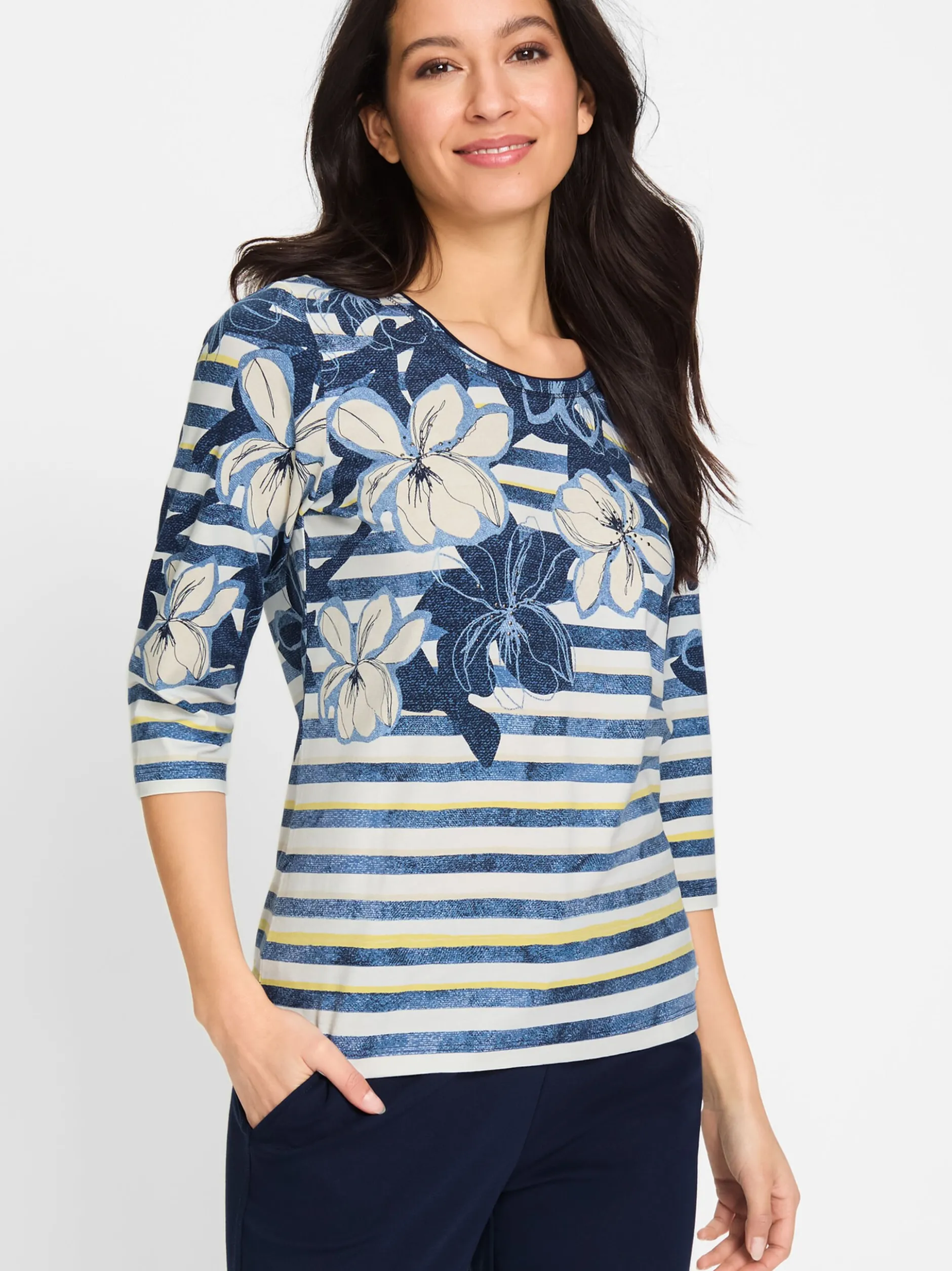 Olsen Damen T-Shirt in blau - Ausschnitt: Rundhals