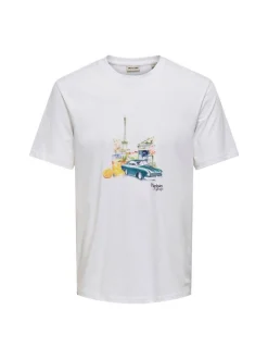 Only&Sons Herren T-Shirt in weiß - Ausschnitt: Rundhals