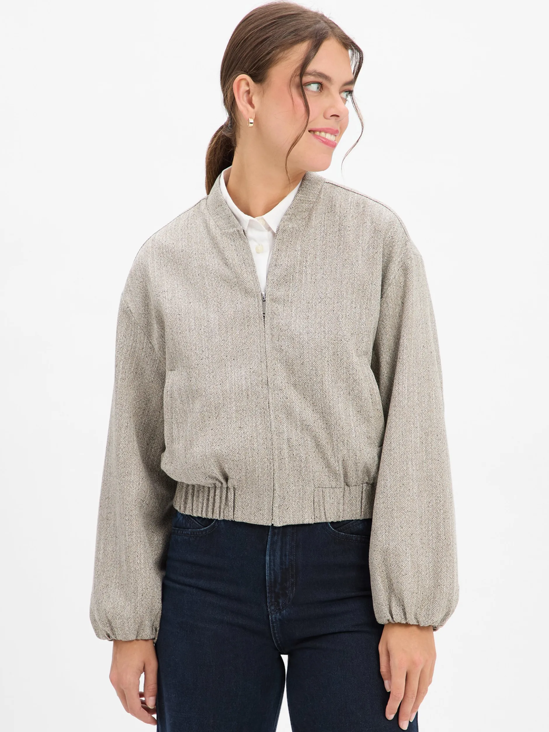 Opus Damen Blouson - Jalea Herringbone in taupe beige