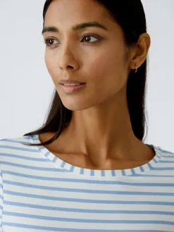 Oui Damen Langarmshirt in weiß blau - Ärmel: langarm
