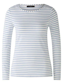 Oui Damen Langarmshirt in weiß blau - Ärmel: langarm