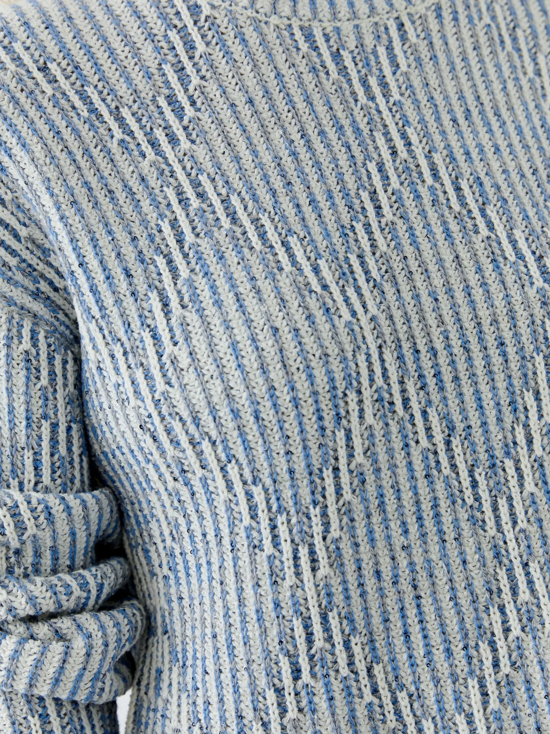 Oui Damen Pullover in hellblau weiß - Ärmel: langarm