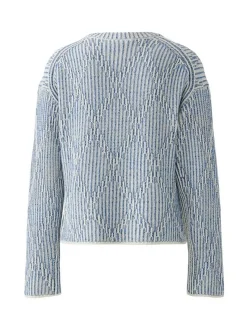 Oui Damen Pullover in hellblau weiß - Ärmel: langarm