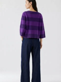 Oui Damen Pullover in lila - Ausschnitt: U-Boot