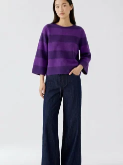 Oui Damen Pullover in lila - Ausschnitt: U-Boot