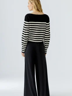 Oui Damen Pullover in schwarz weiß - Ausschnitt: U-Boot