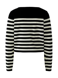 Oui Damen Pullover in schwarz weiß - Ausschnitt: U-Boot