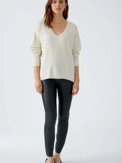 Oui Damen Pullover in weiß - Ausschnitt: V-Ausschnitt