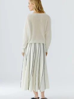Oui Damen Pullover in weiß - Ausschnitt: U-Boot