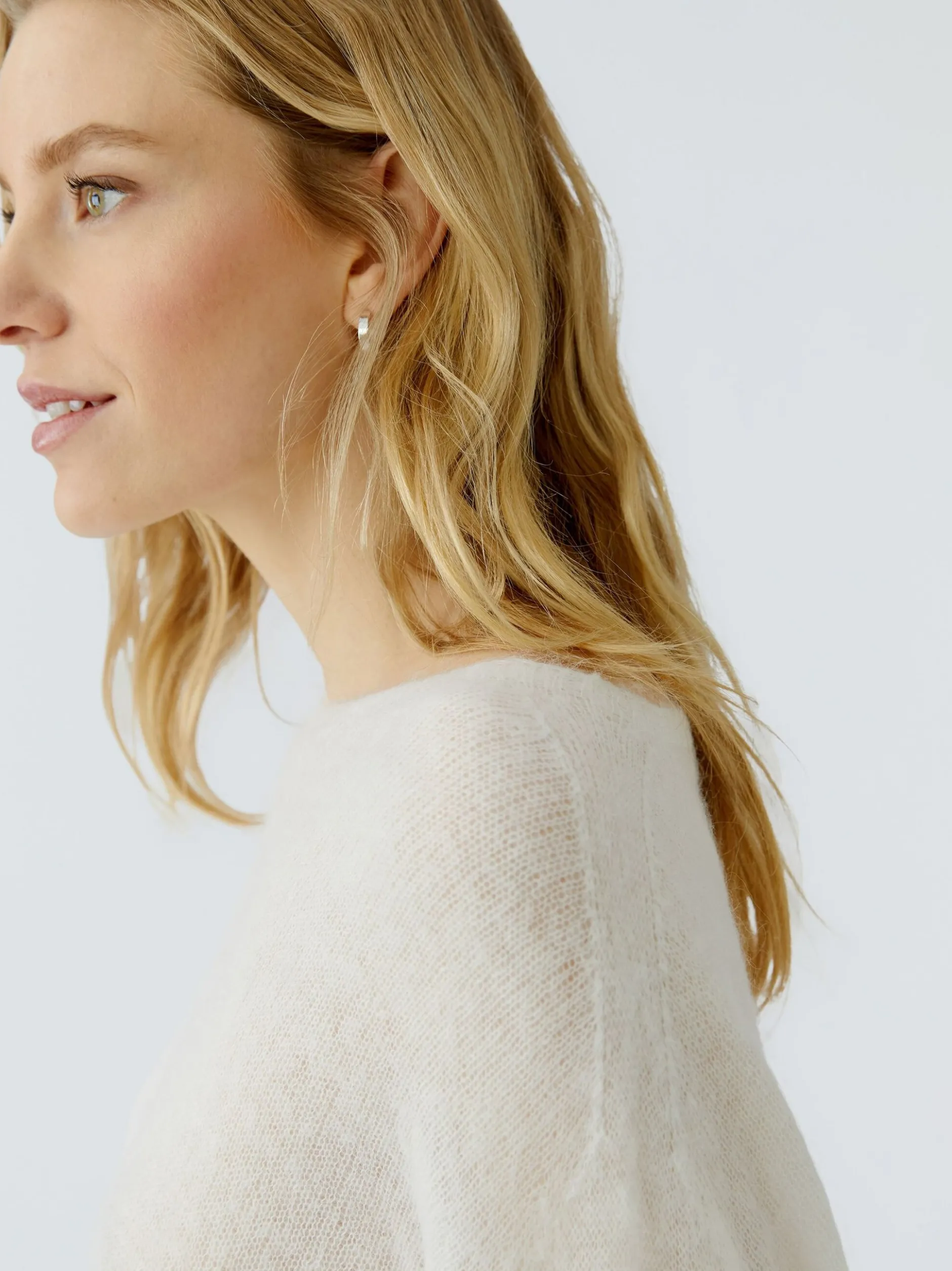 Oui Damen Pullover in weiß - Ausschnitt: U-Boot