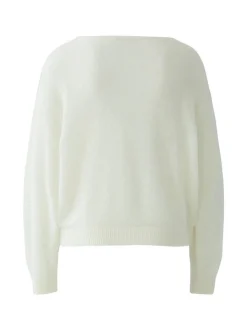 Oui Damen Pullover in weiß - Ausschnitt: U-Boot