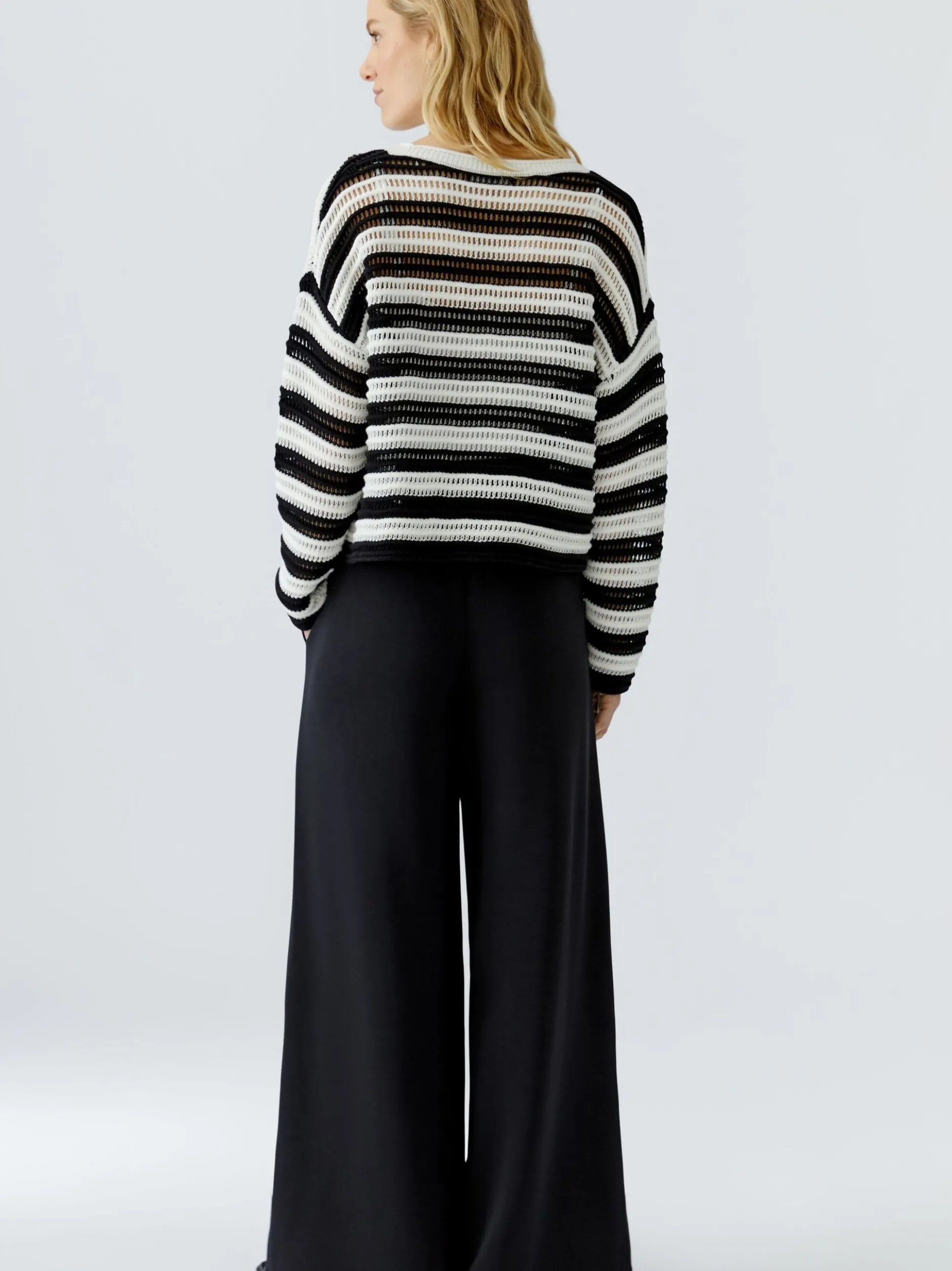 Oui Damen Pullover in weiß schwarz - Ärmel: langarm