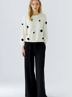 Oui Damen Pullover in weiß schwarz - Ärmel: 3/4 Arm