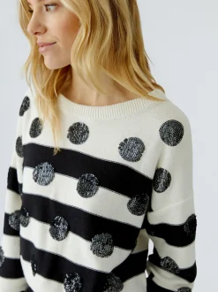 Oui Damen Pullover in weiß schwarz - Ärmel: langarm